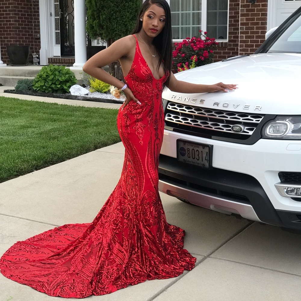 Red Sequin Prom Dress
